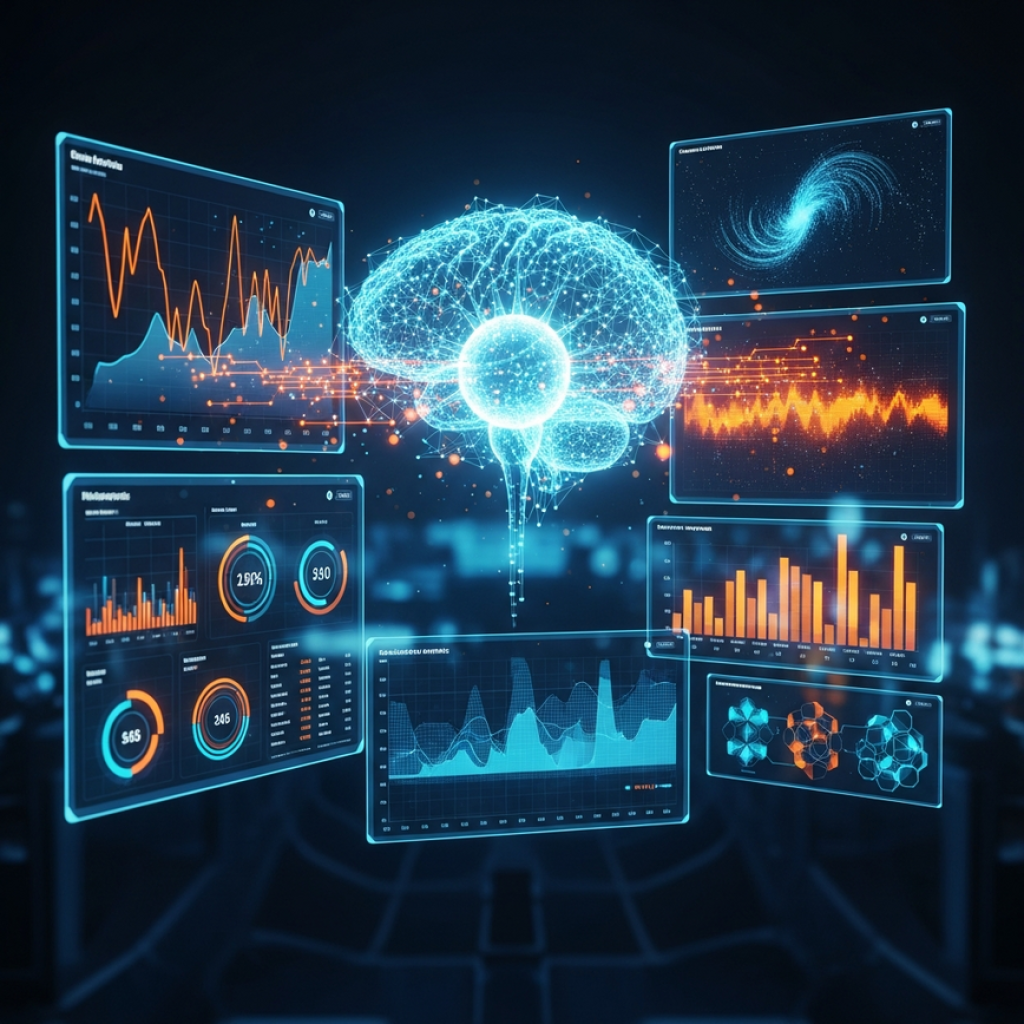 A futuristic AI sports betting interface showing holographic charts and data analytics, representing the power of betting bots.